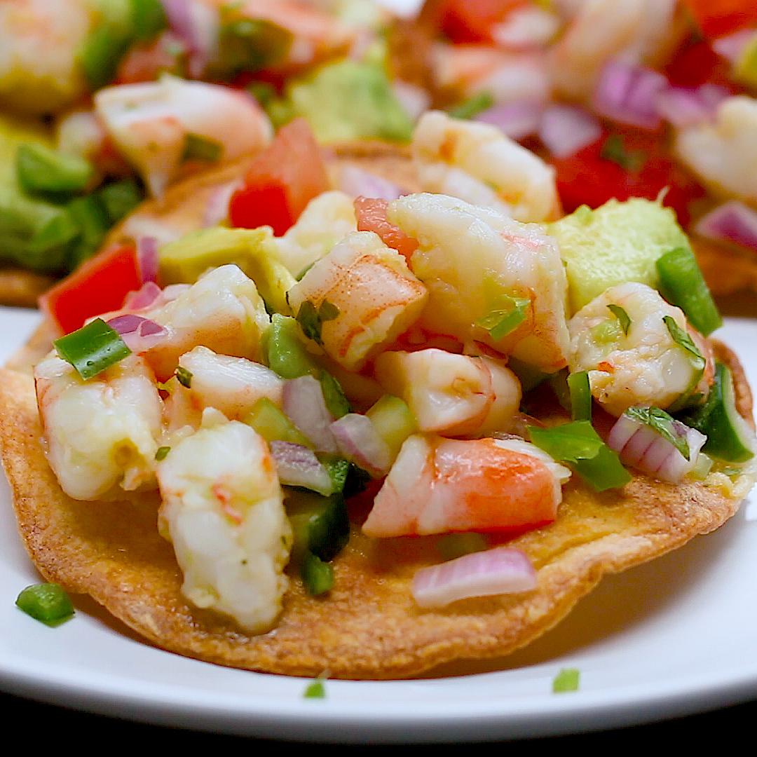 Shrimp and radish tostadas