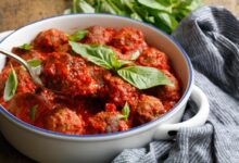 Smothered meatballs marinara