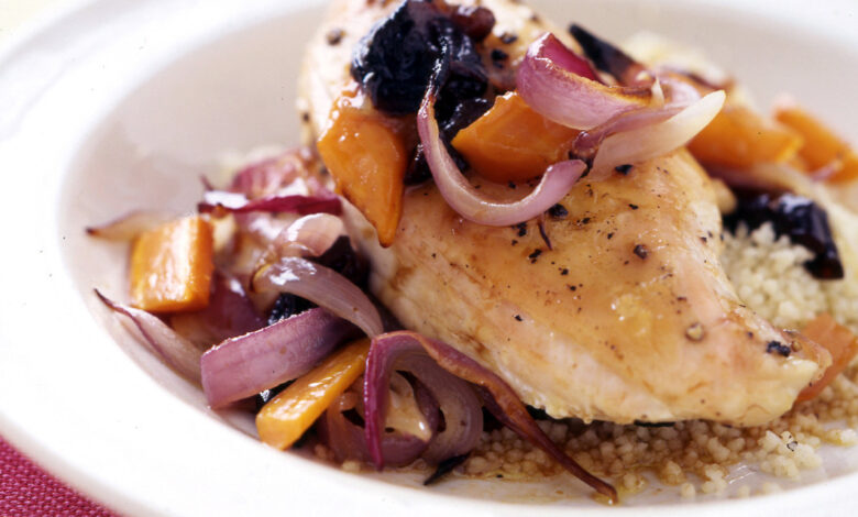 Skillet chicken roasted carrots