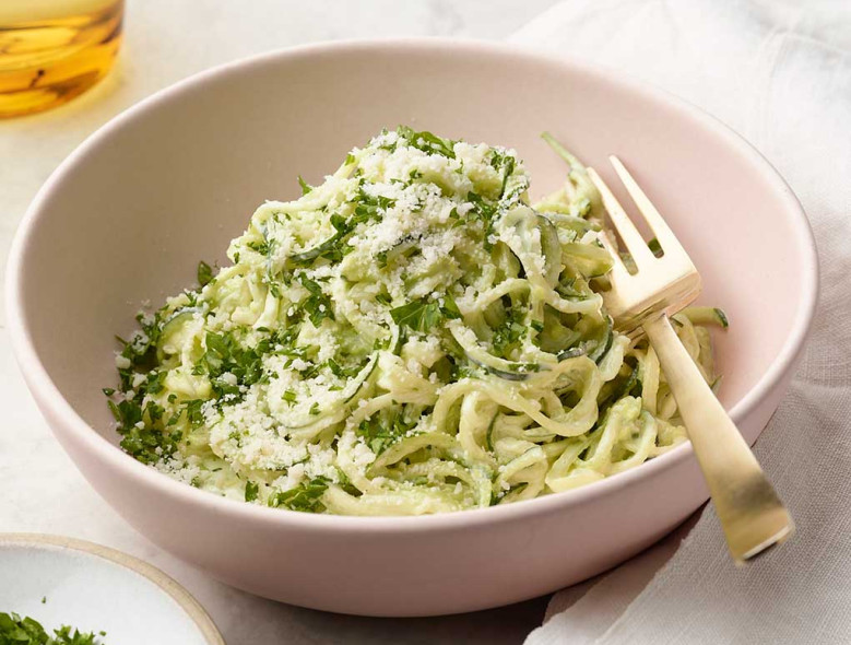 Chicken and avocado zucchini noodle bowl