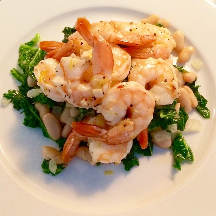 Roasted shrimp with white beans