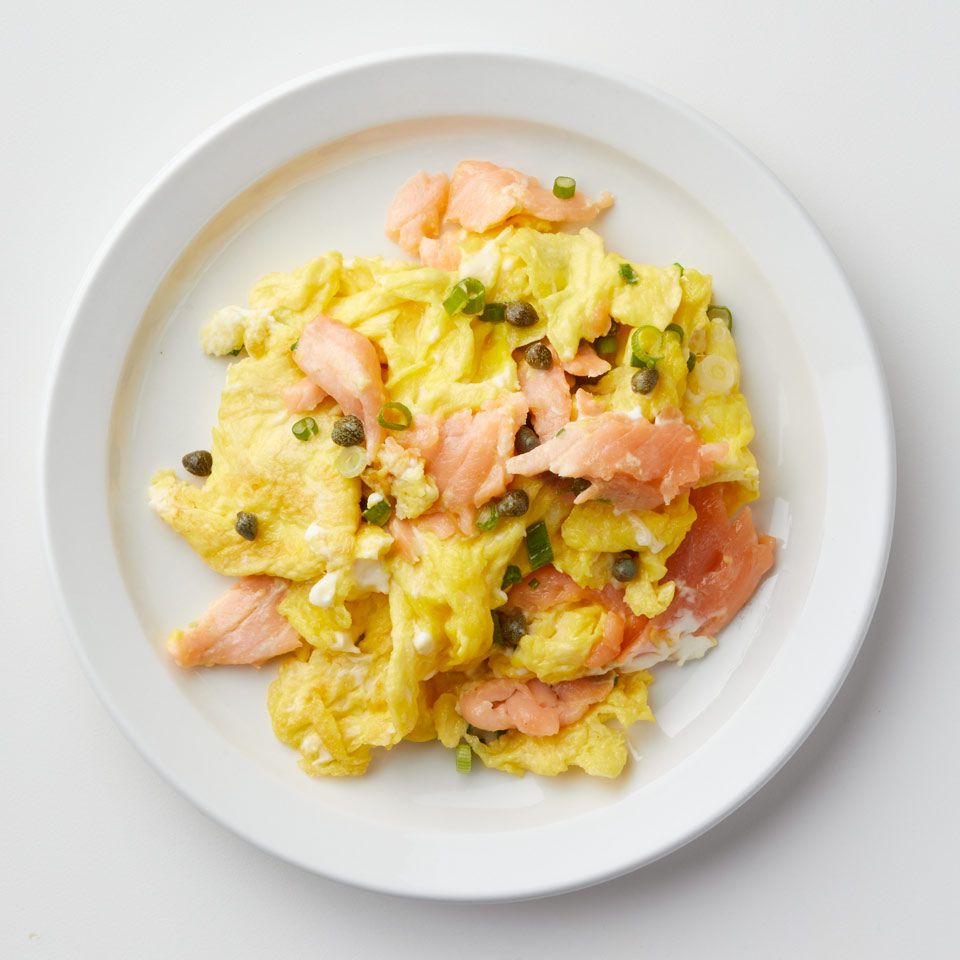 Smoked salmon brussels sprout scrambled eggs