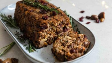 Vegetarian lentil mushroom and nut roast
