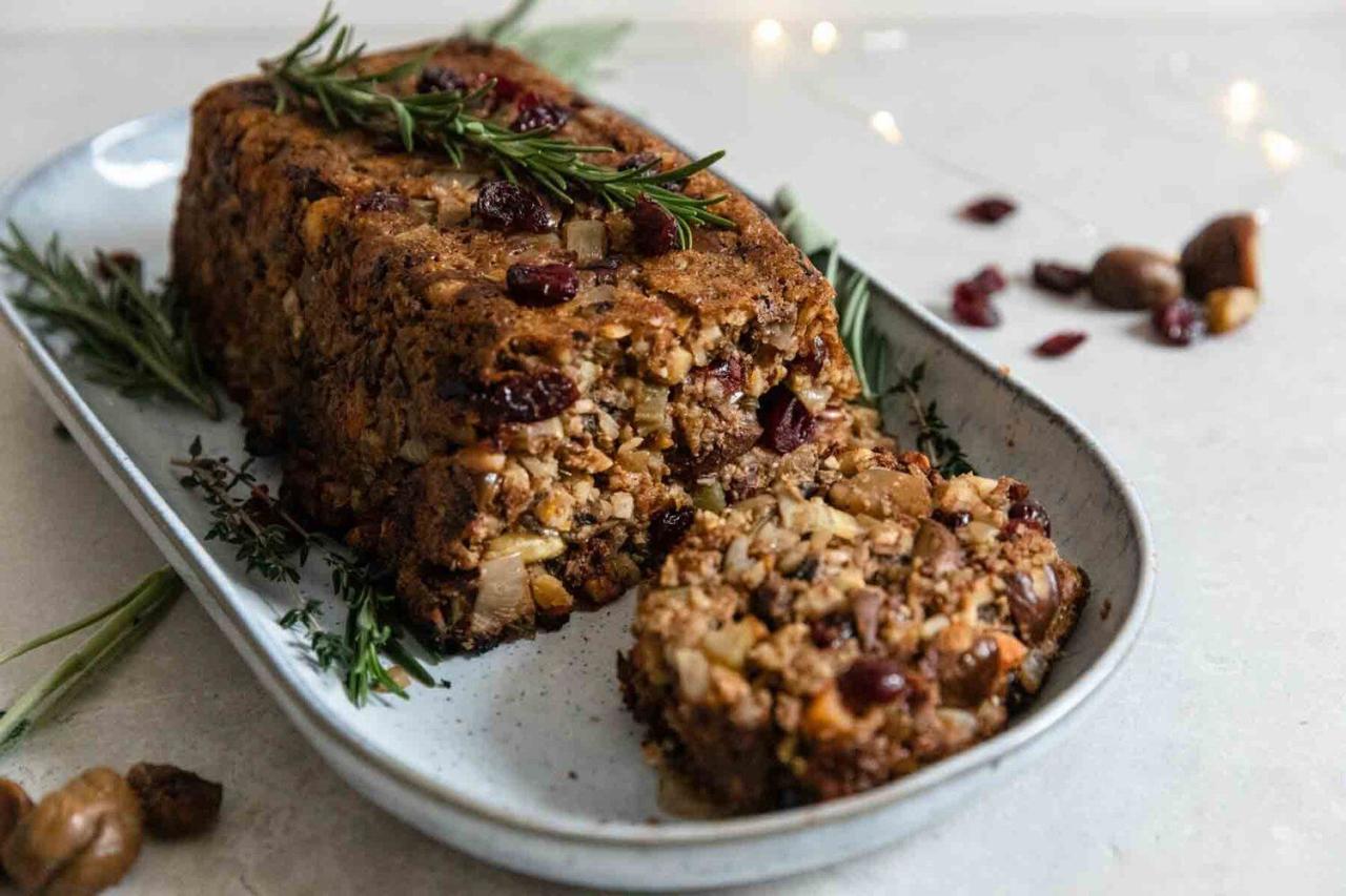 Vegetarian lentil mushroom and nut roast