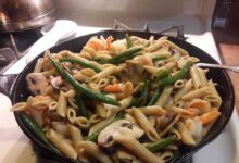 Shrimp asparagus zoodle pasta