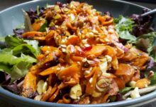 Roasted carrot salad over wild rice