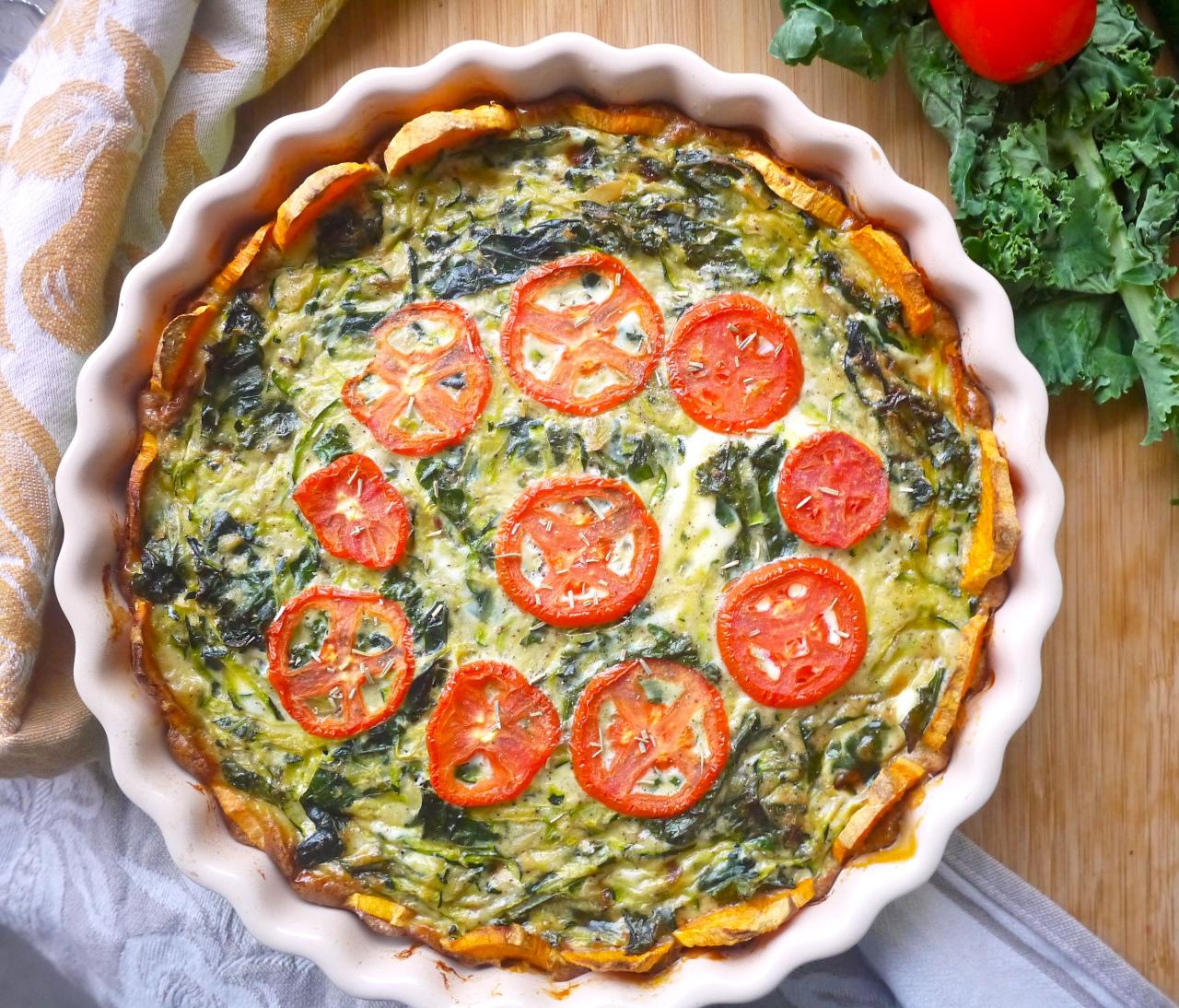 Kale egg white quiche with sweet potato crust