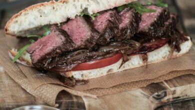 Open faced steak sandwich