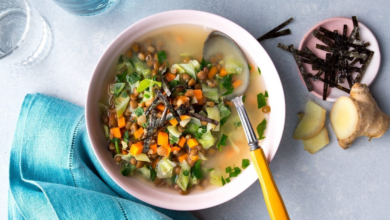 Lentil miso kale soup with nori