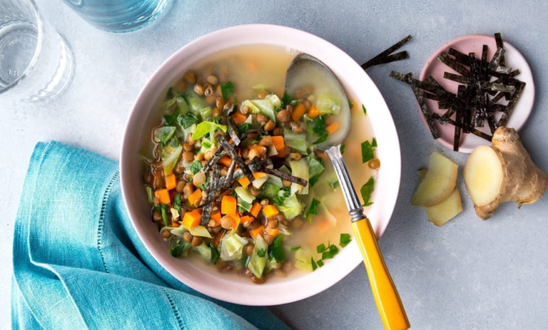 Lentil miso kale soup with nori