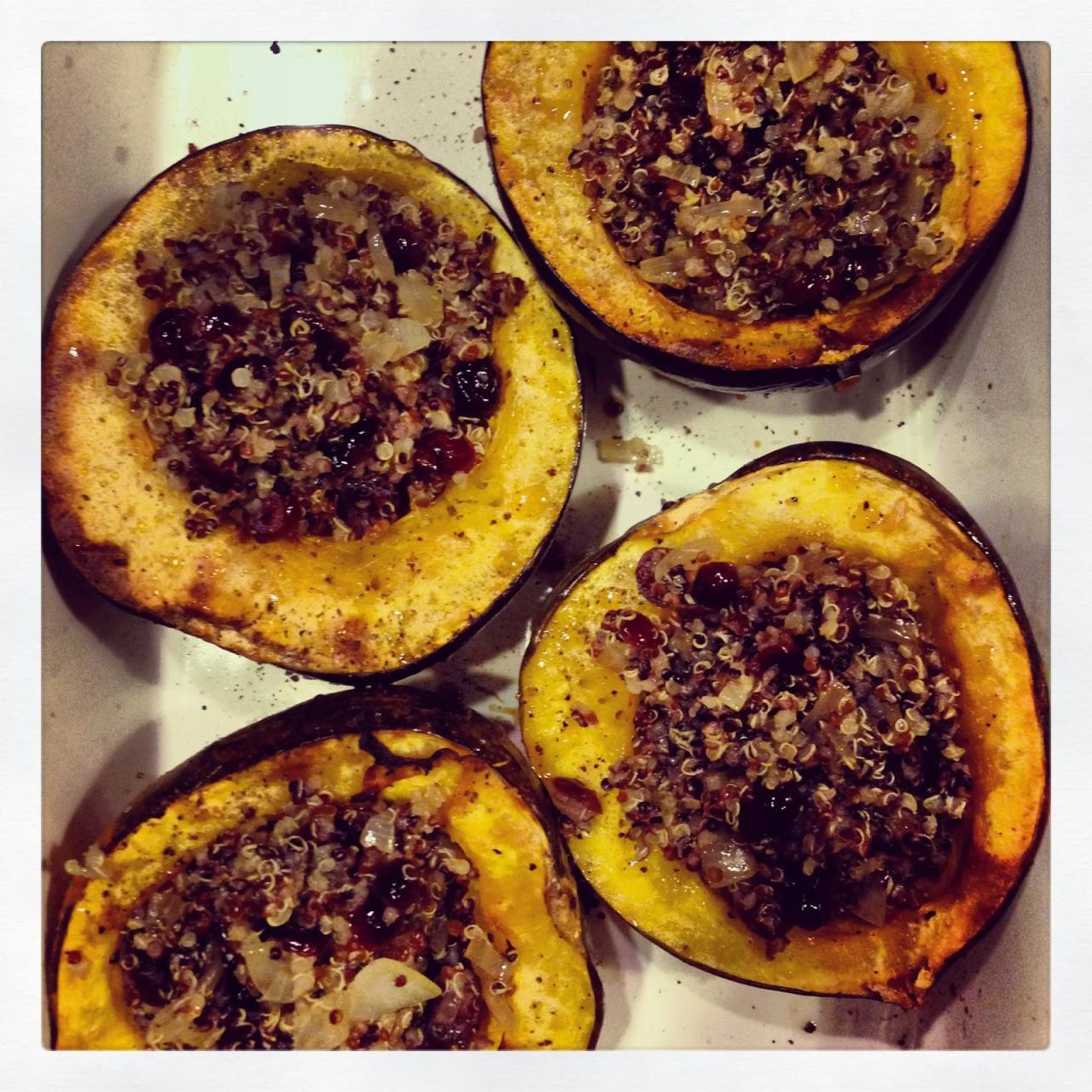 Quinoa stuffed goat squash acorn cheese butter tomato dried sun brown healthy