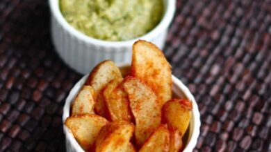 Tomatillo avocado dip with cornmeal crackers