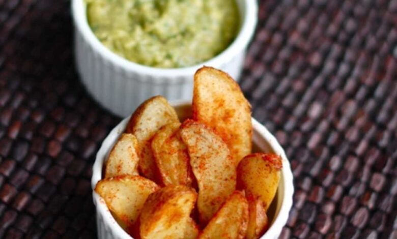 Tomatillo avocado dip with cornmeal crackers