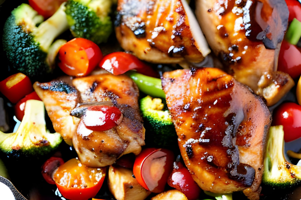 Balsamic glazed chicken roasted veggie bowl recipe