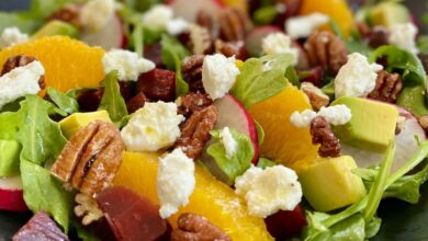 Roasted beet kale salad with candied walnuts