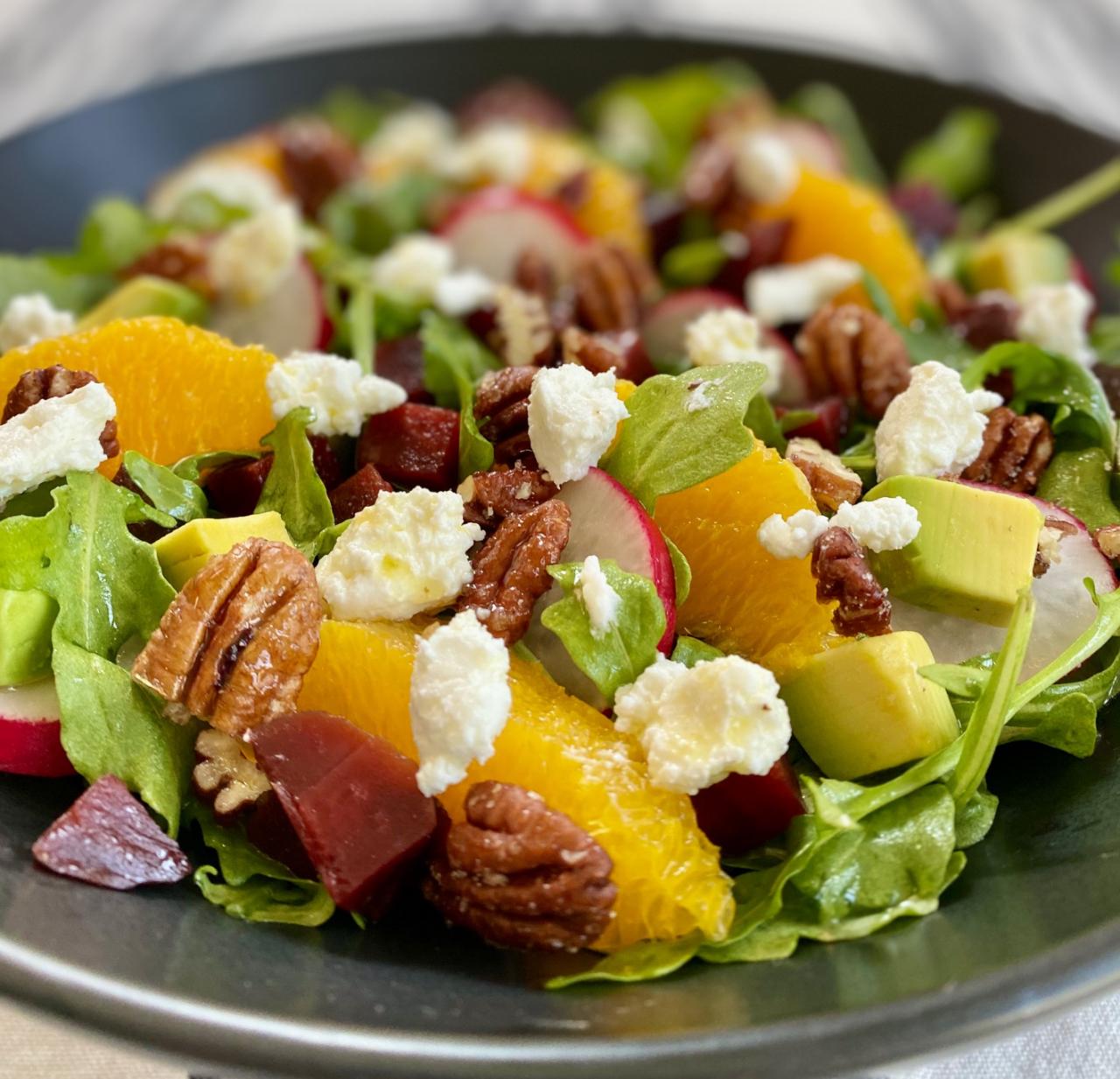 Roasted beet kale salad with candied walnuts