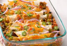 High fiber chicken and black bean enchiladas