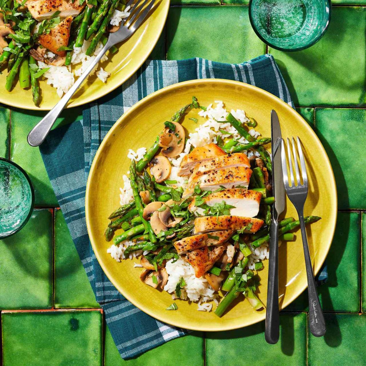 Chicken asparagus and artichoke skillet