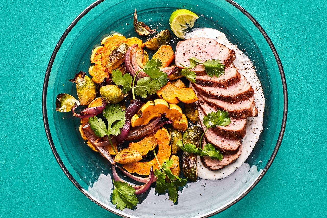 Pork tenderloin with roasted brussels sprouts