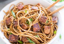 Vegan curry soba noodles crispy tofu recipe