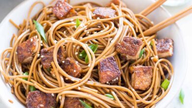 Vegan curry soba noodles crispy tofu recipe