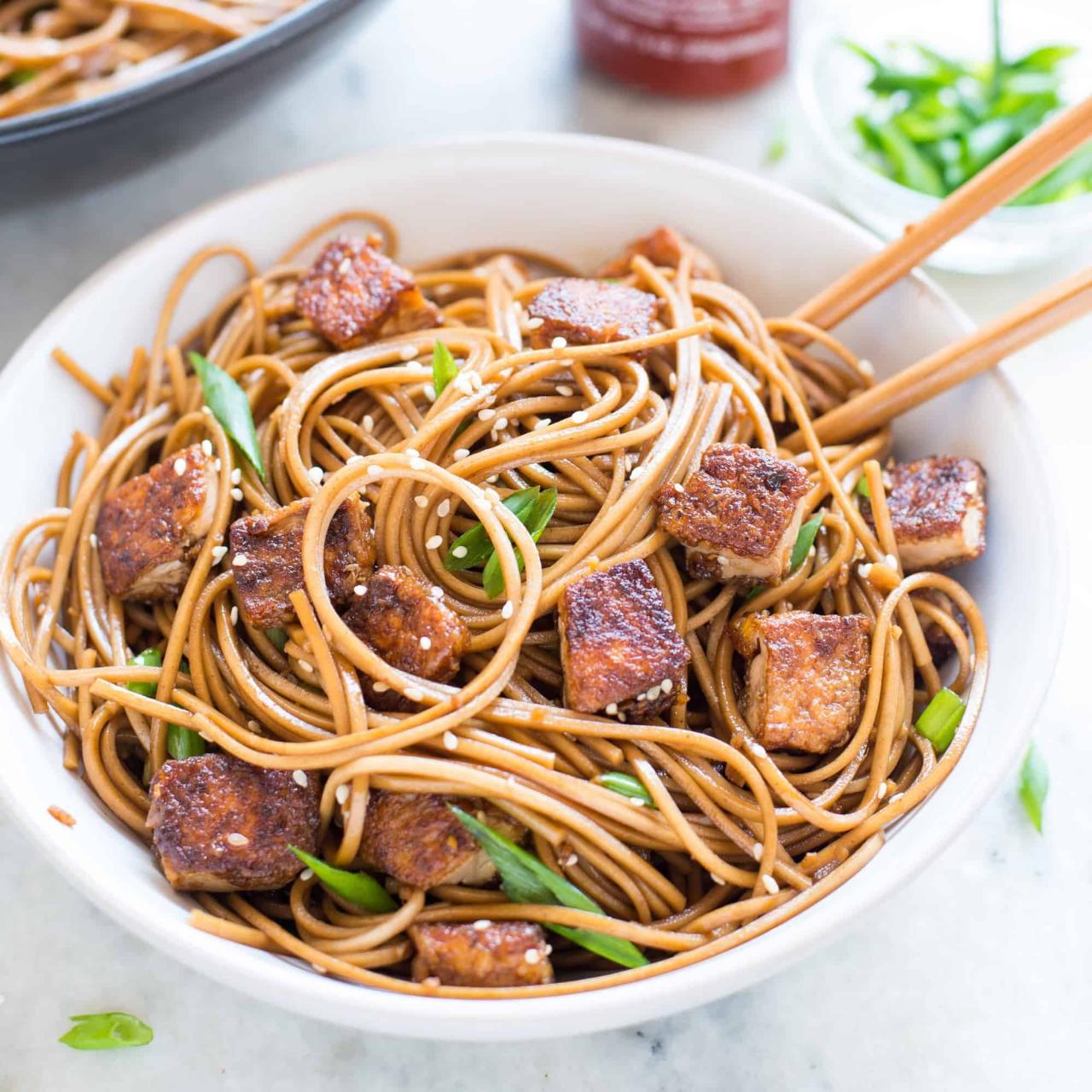 Vegan curry soba noodles crispy tofu recipe