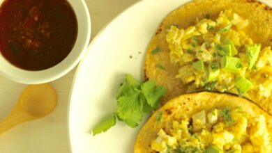 Avocado and egg breakfast tacos