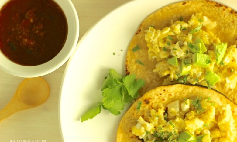 Avocado and egg breakfast tacos