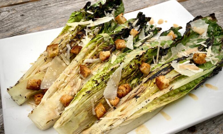 Grilled caesar salad with creamy cashew dressing