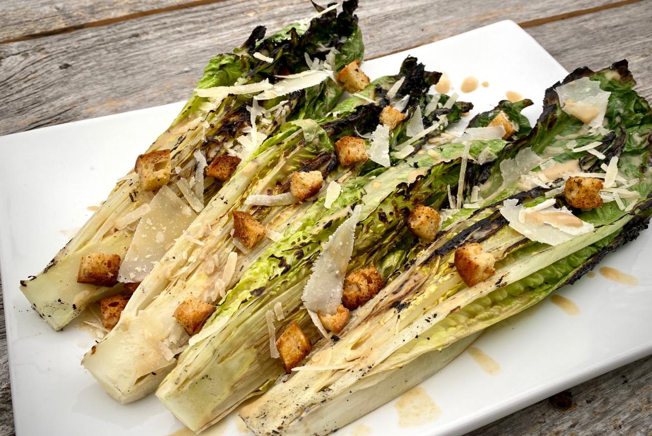 Grilled caesar salad with creamy cashew dressing