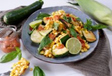 Grilled corn and zucchini salad with chickpeas