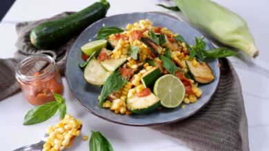 Grilled corn and zucchini salad with chickpeas