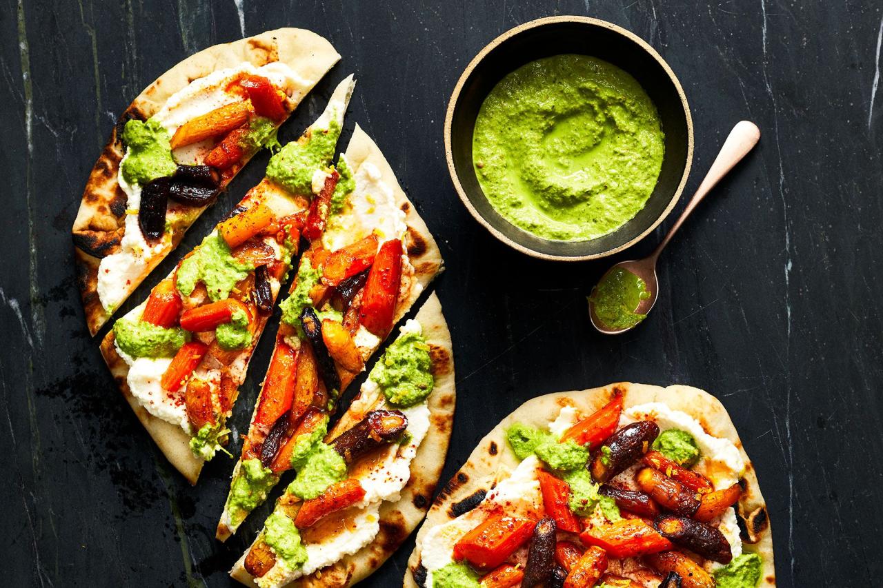 Grilled carrot flatbreads ricotta herbs recipe