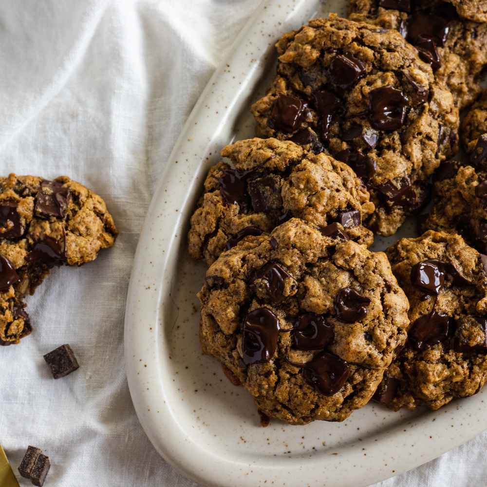 Vegan oat chocolate chip cookies