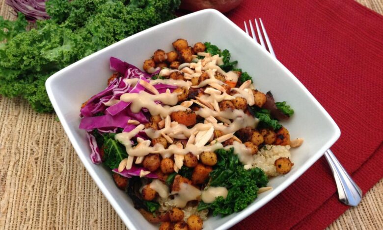 Sweet potato and roasted chickpea bowl