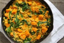 Lentil sweet potato spinach stew