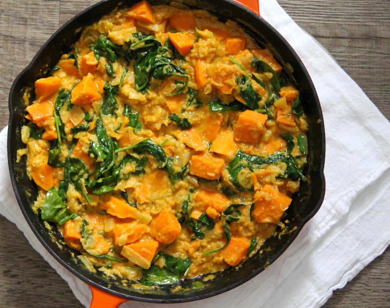 Lentil sweet potato spinach stew