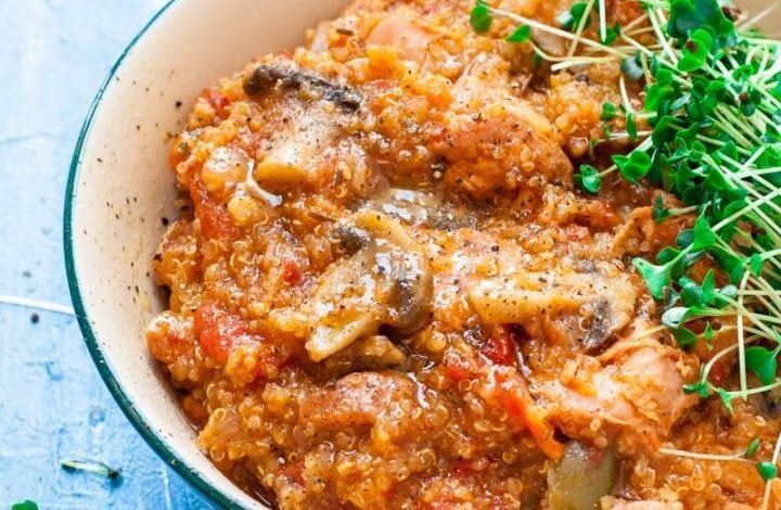 Instant pot ginger chicken and eggplant on quinoa