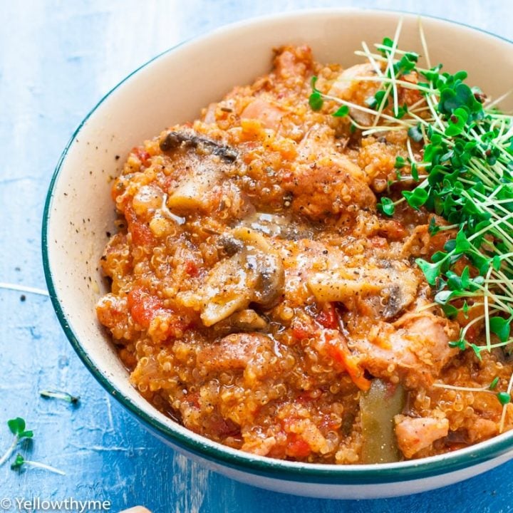 Instant pot ginger chicken and eggplant on quinoa