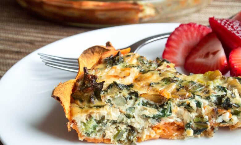 Kale egg white quiche with sweet potato crust