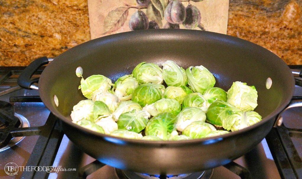 Maple glazed brussels sprouts with ham corn