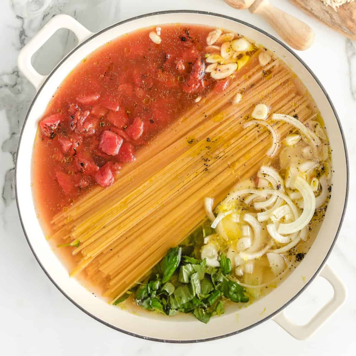 One pot pasta with cauliflower lemon and olives