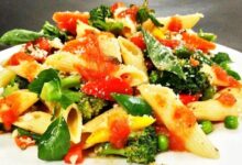 Penne with spring vegetables