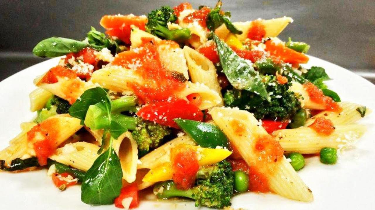 Penne with spring vegetables