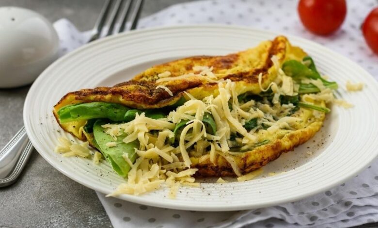 Scrambled eggs with parmesan spinach