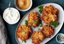 Potato carrot latkes with cumin yogurt