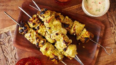 Thai chicken skewers with lime slaw