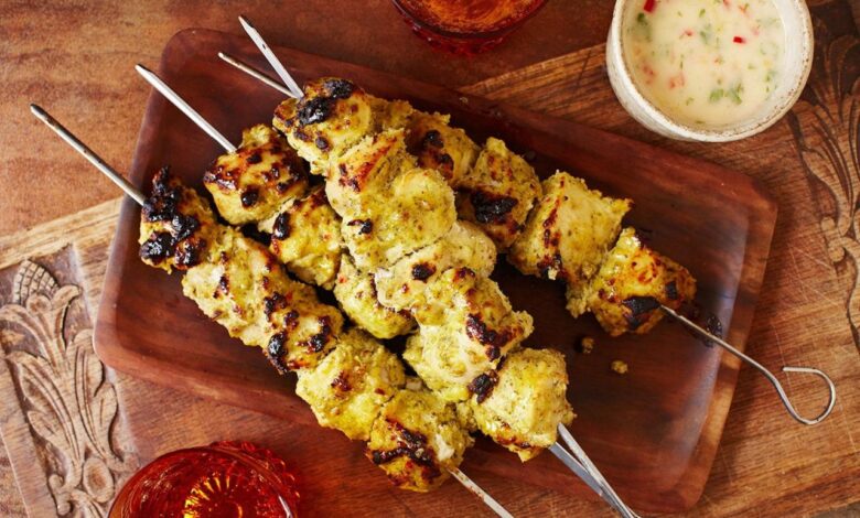 Thai chicken skewers with lime slaw
