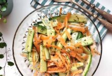 Raw carrot salad with ginger lime peanut sauce