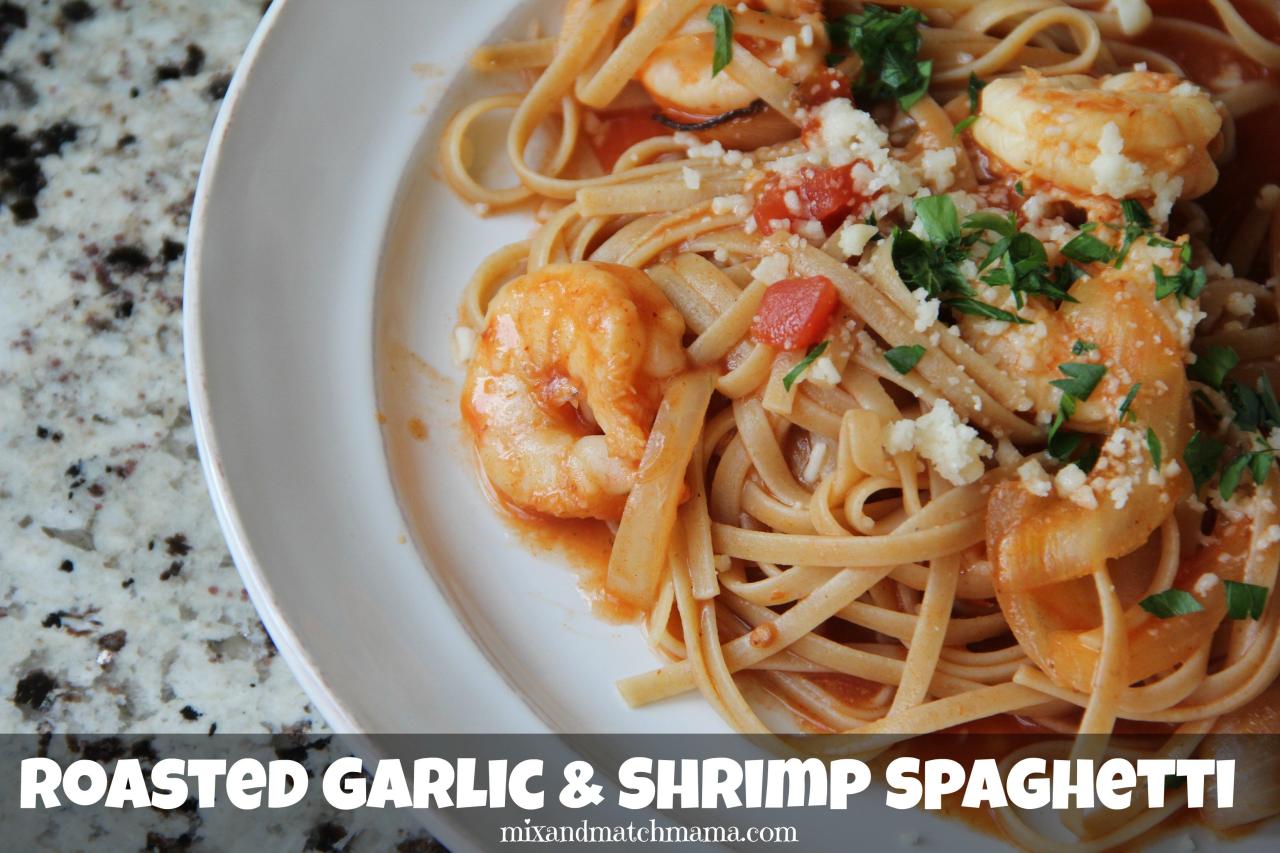 Spaghetti with roasted tomatoes shrimp